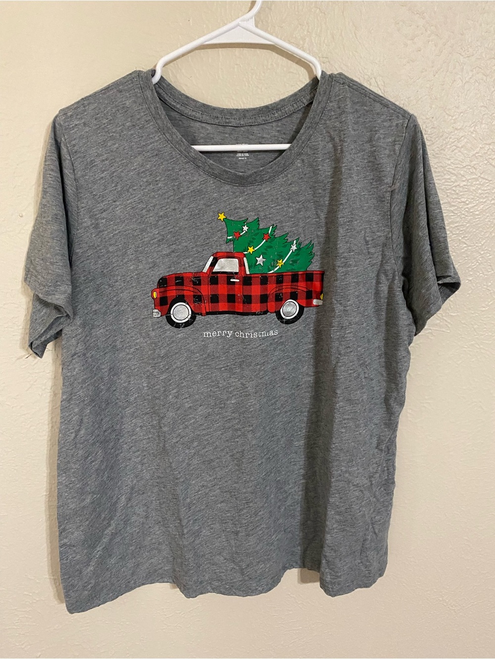 Holiday Time Gray Tee with Red Buffalo Plaid Truck and Green Tree
